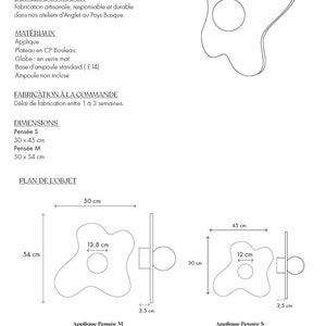 Pu&ograve; includere: Disegno a linea di due applique da parete a forma di uovo. L'applique pi&ugrave; grande misura 13,8 cm di larghezza e 54 cm di altezza. L'applique pi&ugrave; piccola misura 12 cm di larghezza e 30 cm di altezza. Entrambe le applique hanno un'apertura circolare al centro. Il testo "Applique Pens&eacute;e M" &egrave; sotto l'applique pi&ugrave; grande e "Applique Pens&eacute;e S" &egrave; sotto l'applique pi&ugrave; piccola.