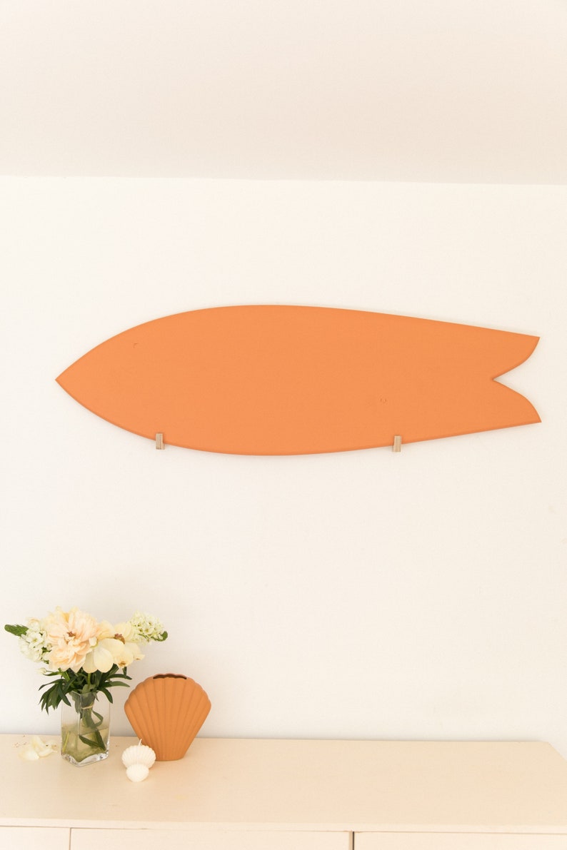 Orange decorative surfboard in wood image 1