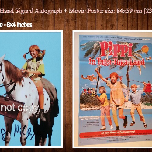 Pippi Longstocking, Inger Nilsson, Original Handsigned Autograph and shops Big size Movie Theatre Poster, 2 Differnt for choose