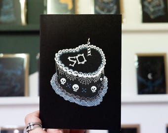 50th Gothic Birthday Card: Skull Cake, Emo Style