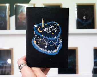 Magical Birthday Heart Cake  - birthday, goth card, alternative, fantasy, magic, celestial
