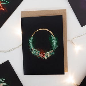 Carte de Noël couronne néon - carte de fête, Noël alternatif, Noël