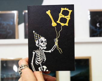 Gothic 18th Birthday Card: Balloon Skeleton, Alternative Age Card