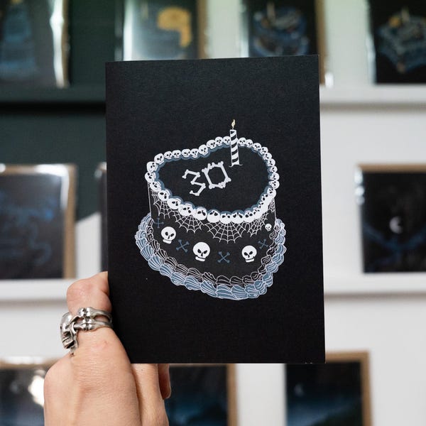 Gothic 30th Skull Cake Birthday Card