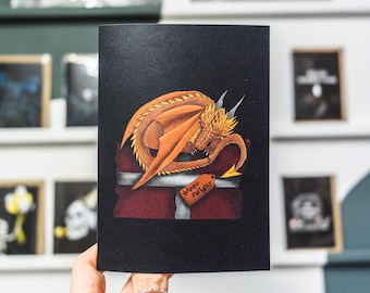 Orange Dragon Birthday Card: Gothic Fantasy A6 Card