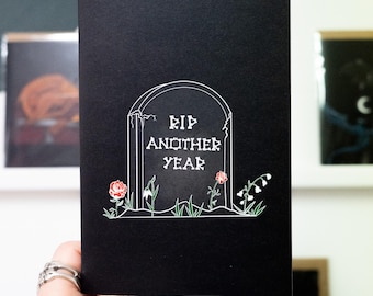 RIP Another Year Gravestone  A6 Gothic Birthday Card