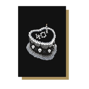 40e carte de voeux de gâteau d'anniversaire gothique - joyeux anniversaire, carte gothique, carte de tête de mort, quarantième, quarante, carte Emo