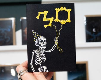 30th Skeleton Balloon Birthday Gothic Card