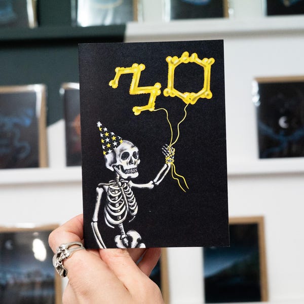 30th Skeleton Balloon Birthday Gothic Card