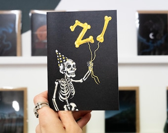 21st Balloon Skeleton Gothic Birthday Card