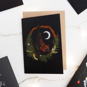 Carte de Noël gothique chauve-souris avec couronne - Carte de fête, Noël alternatif, Noël