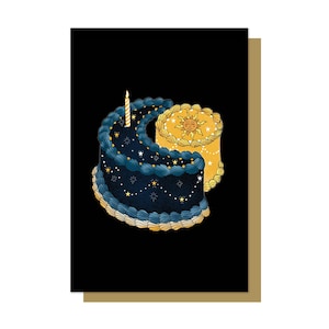 Gâteau d'anniversaire soleil et lune - anniversaire, carte gothique, alternative, fantaisie, magie