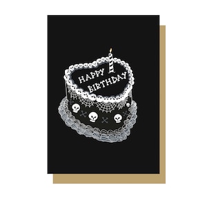 Carte de voeux pour gâteau d'anniversaire coeur gothique - joyeux anniversaire, carte gothique, carte tête de mort, carte Emo