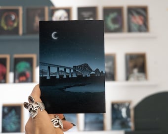 Forth Bridge Scotland Greeting Card - Moonlight A6 Card