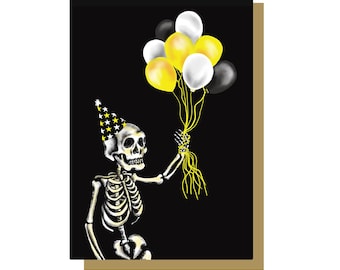 Balloon Skeleton Gothic Birthday Card