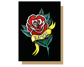 Love Tattoo Rose Greetings Card - Valentines, Anniversary, Wedding