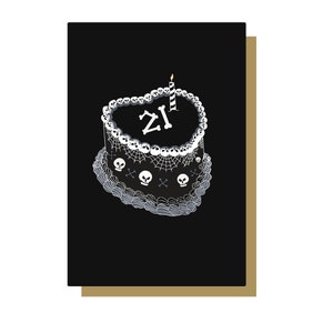 21e carte de voeux de gâteau d'anniversaire gothique - anniversaire gothique, anniversaire alternatif, carte d'âge, vingt et un