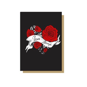 Carte de voeux Love Always Heart and Roses - Saint-Valentin, anniversaire, carte gothique, alternative