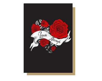 Love Always Heart and Roses Greetings Card