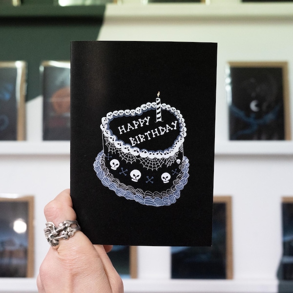 Gothic Heart Skull Cake Birthday Card