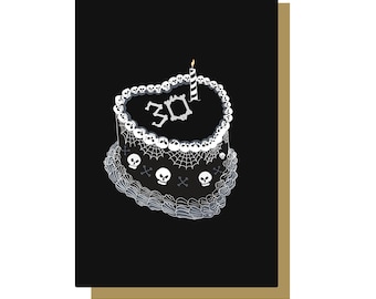 30th Gothic Birthday Cake Greetings Card