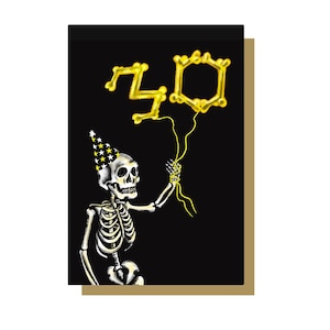 30e carte d'anniversaire gothique squelette ballon - joyeux anniversaire, carte gothique, carte tête de mort, carte Emo,
