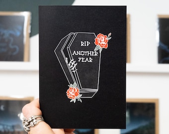 RIP Another Year Coffin Birthday Card: Gothic Greetings Card