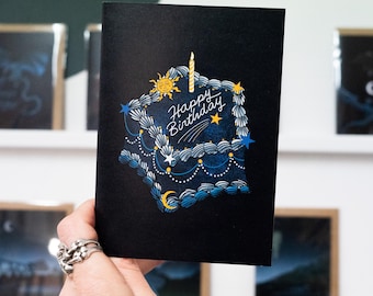 Celestial Star Birthday Cake Card: Fantasy Magic A6 Card