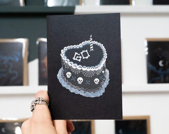 60th Gothic Birthday Card: Skull Cake, Emo Style