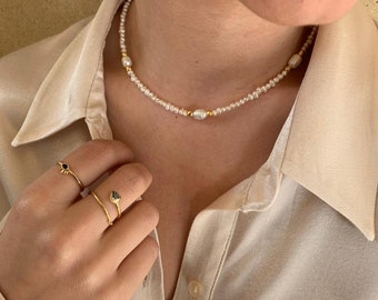 Süsswasserperlenkette: Mehrschichtiger Edelstahlschmuck