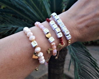 Custom Initial Beaded Bracelet: Stacking Name Bracelet, Friendship Gift