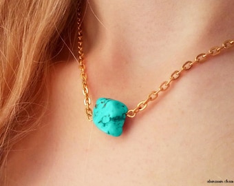 Turquoise necklace, Gemstone pendant for women, Gold Chain Beach Necklace for women, Dainty Layered jewellery gift for her Friends gift