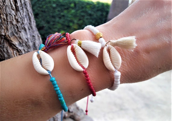 Cowrie Shell Beaded Bracelet Sea Shell Stacking Bracelet Adjustable Shell Charm Bracelet for Women Etsy