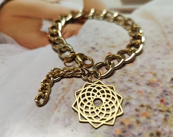 Gold Chain Bracelet with charm, Chunky Bracelet for Women