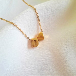 Initial and Heart Name Necklace, Monogram Gold Necklace, Personalized Dainty Necklace
