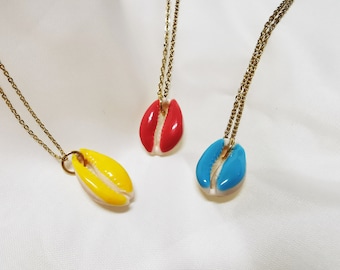 Colorful Enamel Seashell Necklace: Gold Plated Chain