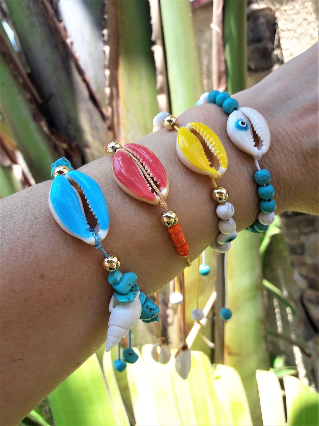 Cowrie Shell Stacking Bracelet, Sea Shell Adjustable Bracelet, Summer ...