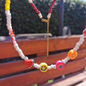 Smiley face beaded necklace, Evil eye Necklace, Smile face jewellery, Choker necklace, Summer Jewelry Layered Necklace, Gifts for her