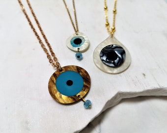 Gold Evil Eye necklace, Minimalist Gold Necklaces, Layered Necklace Gifts for her