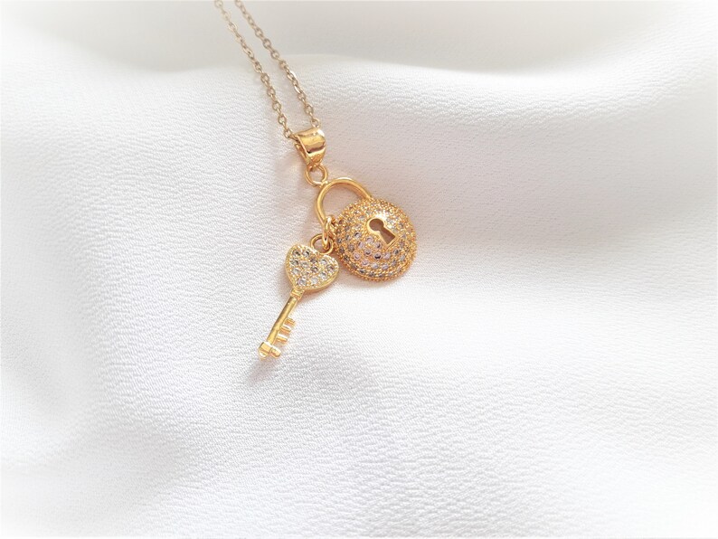 Lock and Key Layered Necklace Padlock Gold Necklace Locket Etsy