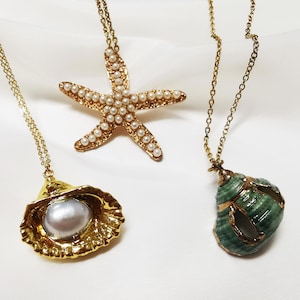 Colar de concha com pérola, Colar de concha de ouro, Colar de concha real, Colar de concha de surfista, Colar de verão, Colar em camadas