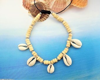 Cowrie Shell Anklet: Beaded Sea Shell Bracelet, Adjustable Jewelry