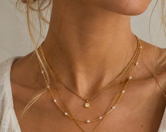 Necklaces for women dainty, Minimalist Layered gold necklace with charms