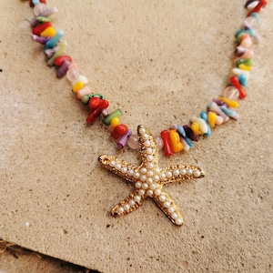 Starfish Beach Charm Necklace, Charm Beaded Necklace, Surf & Boho Necklace, Ocean Necklace, Beach Jewelry, Summer Necklace