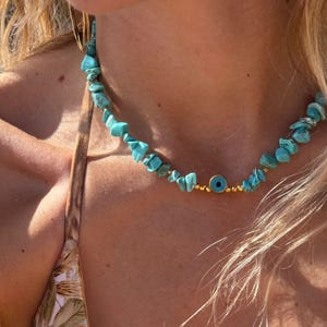Turquoise Necklace, Evil Eye beaded necklace, Evil eye jewelry, Protection necklace, Evil eye pendant, Summer Layered Boho Necklace,