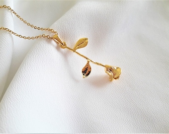 Rose Charm Floral Minimalist Necklace, Gold Layering Necklace