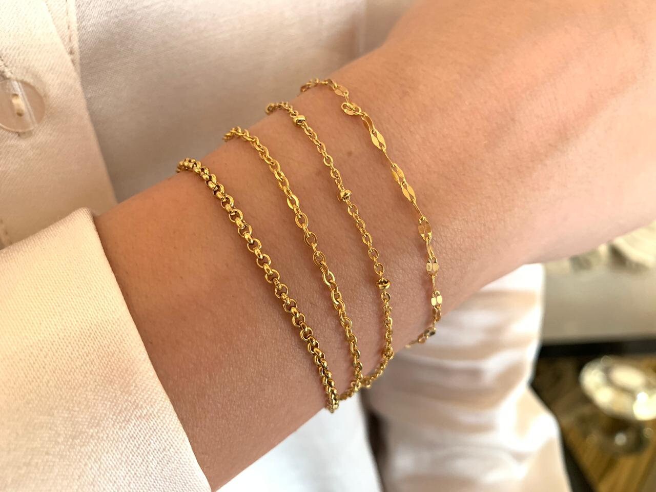 Dainty Gold Chain Bracelet, Simple Everyday Stacking Bracelet, Tennis