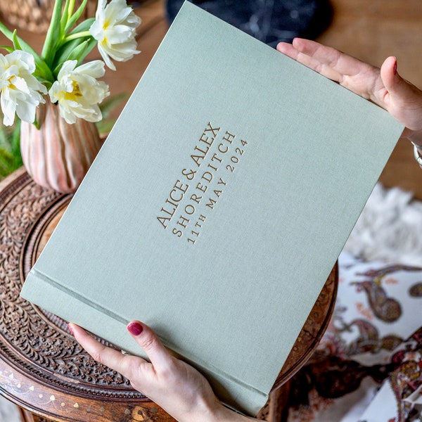 Large Linen Guest Book Embossed with a Clear and Crisp Font