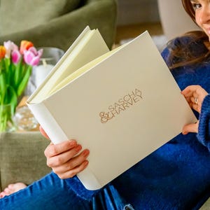 Personalised Linen Wedding Guest Book: Large Square Embossed Keepsake