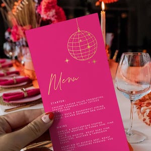 Menu de mariage disco | Menus pour événements | Menu de réception personnalisé | Tabitha